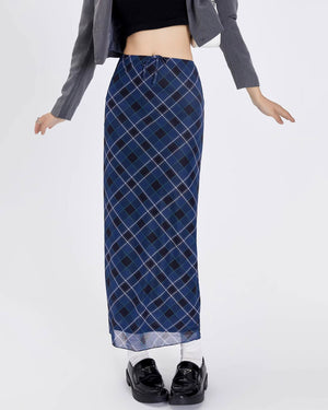 Best In Class Plaid Maxi Skirt in Blue