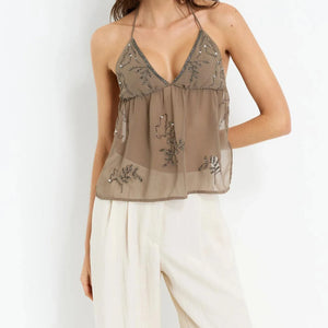 Beaded Chiffon Backless Top