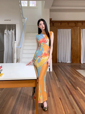 Vintage Floral Cut Out Maxi Dress