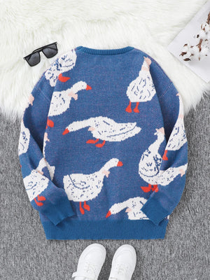 Weirdcore Goose Print Sweater