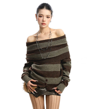 Black and Grey Off-Shoulder Knit Top