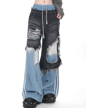 Distressed Double Effect Layered Jeans