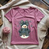 Snowman Crocheter Lady V-neck