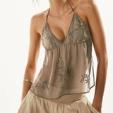 Beaded Chiffon Backless Top