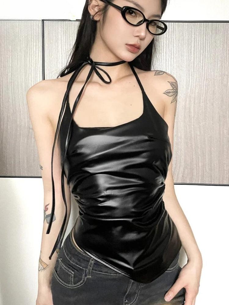 Cyberpunk Halter Neck Tie Top
