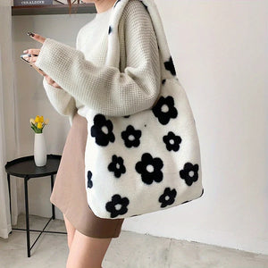 Floral Faux Fur Hobo Bag