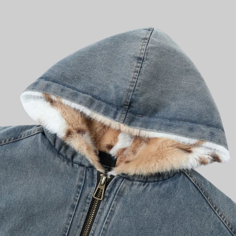 Fur Lined Hooded Denim Jacket