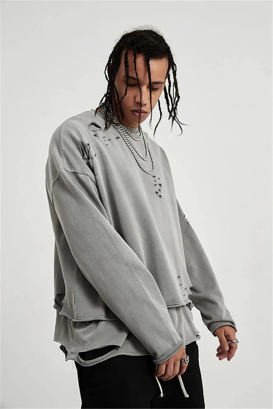 Grunge Ripped Layered Sweatshirt