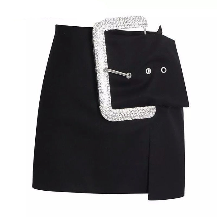 Rhinestone Buckle Mini Skirt