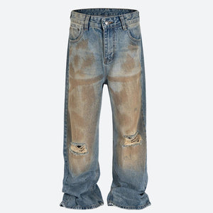 Ripped Wide Leg Denim Jeans