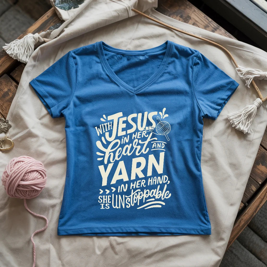 Jesus And Yarn Lady V-neck