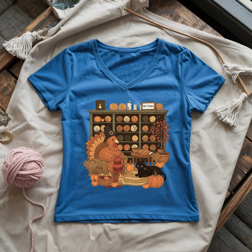 Knitting Turkey Lady V-neck