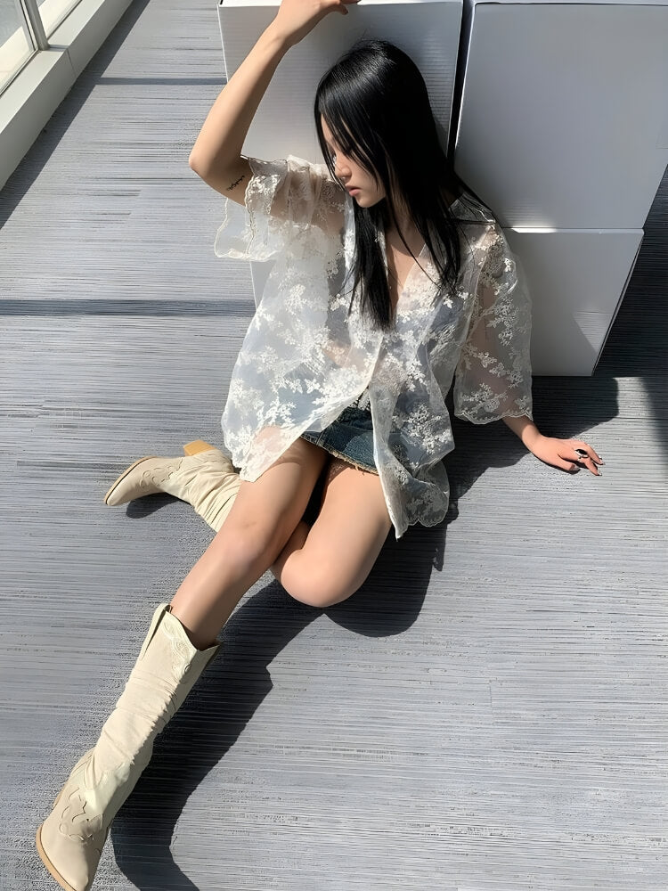 Sheer Floral Lace Shirt