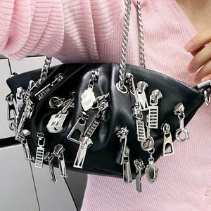 Weirdcore Zipper Charm Shoulder Bag