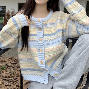 Blue & Yellow Pastel Striped Cardigan