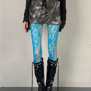 Lace Pattern Tights in Blue