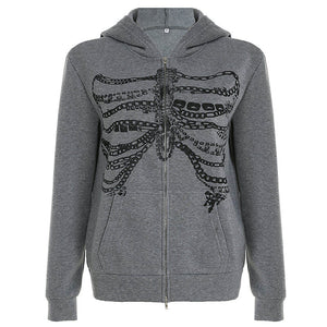 Chain Skeleton Print Grunge Hoodie