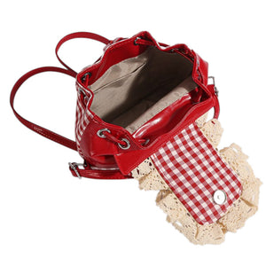 Cherry Embroidery Gingham Backpack