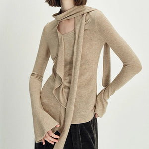 Fall Feels Cozy Tie Neck Knit Top