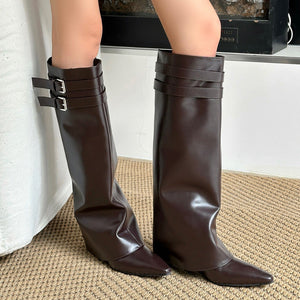 Catwalk Double Buckle Knee-High Boots