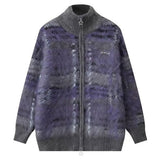 Indie Kid Fuzzy Plaid Zip Up Sweater