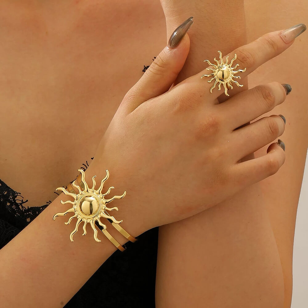 Gold Sun Bracelet and Ring Set