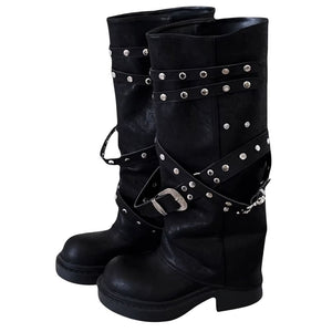 Grunge Sleaze Combat Buckle Boots