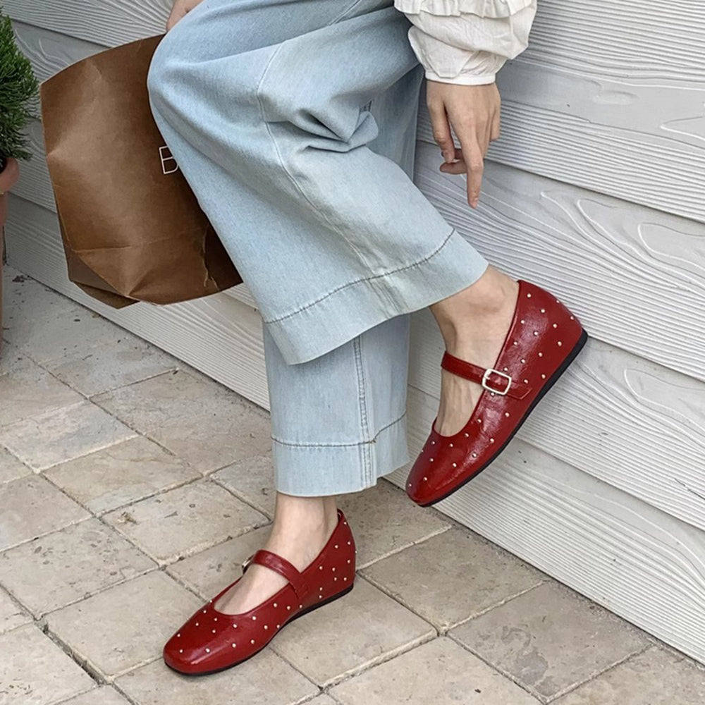 Grunge Sleaze Studded Mary Jane Flats