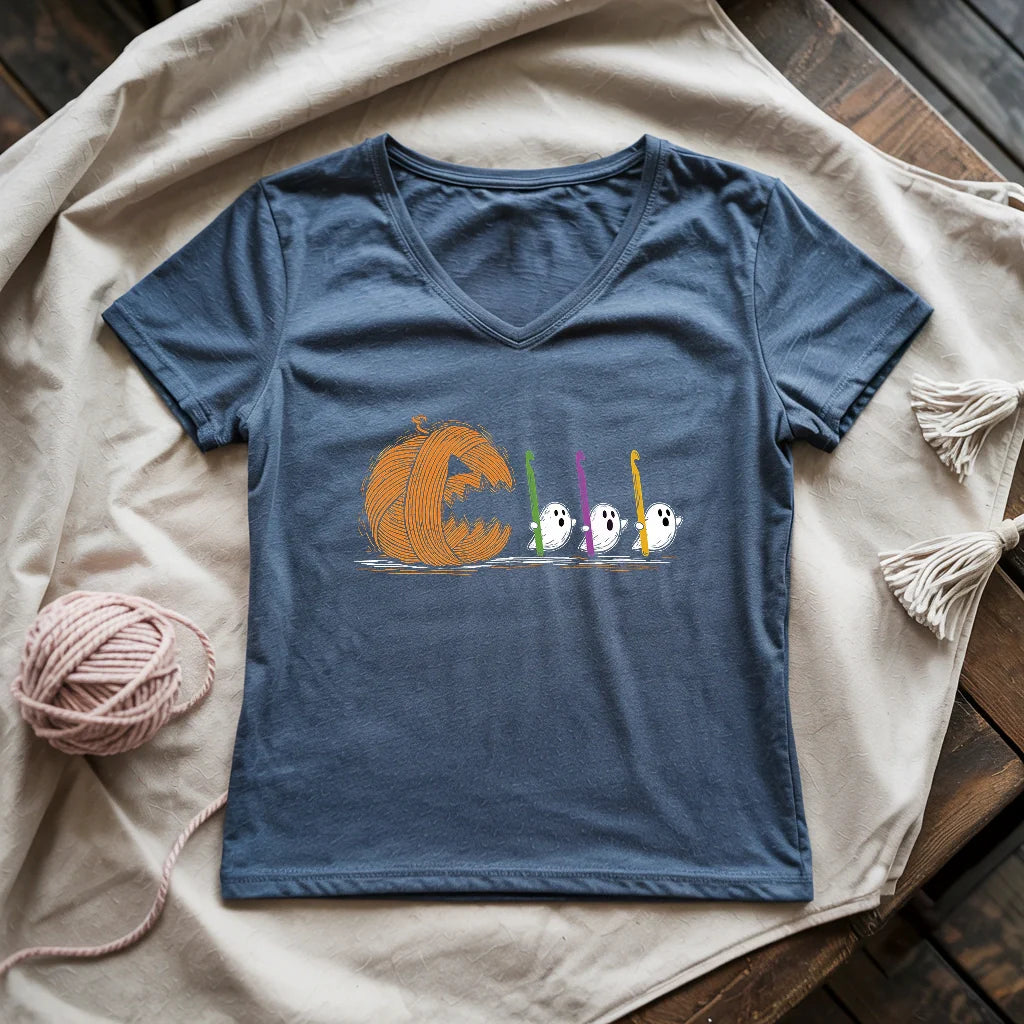 Spooky Yarn Muncher Lady V-neck