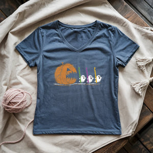 Spooky Yarn Muncher Lady V-neck