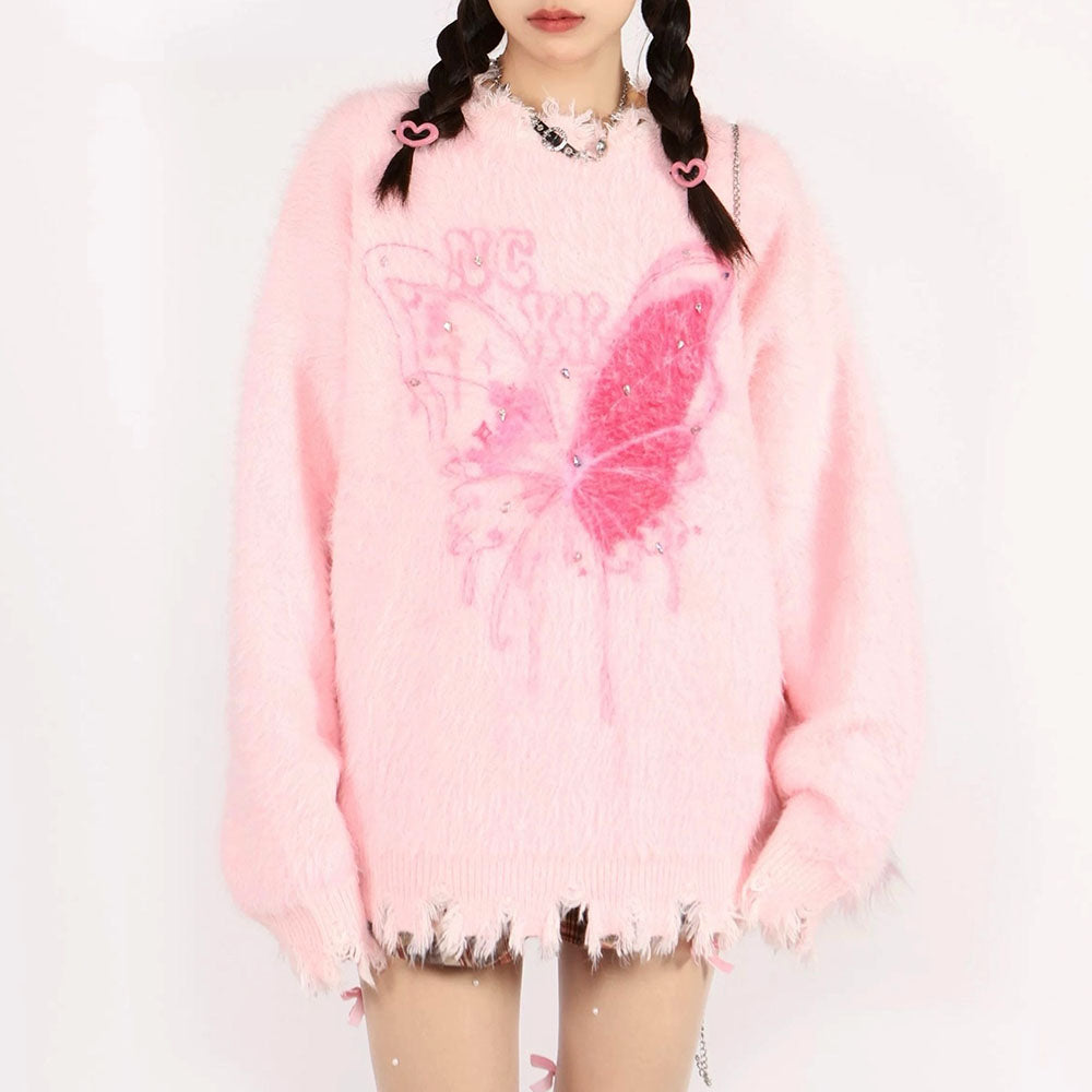 Pastel Pink Butterfly Sweater