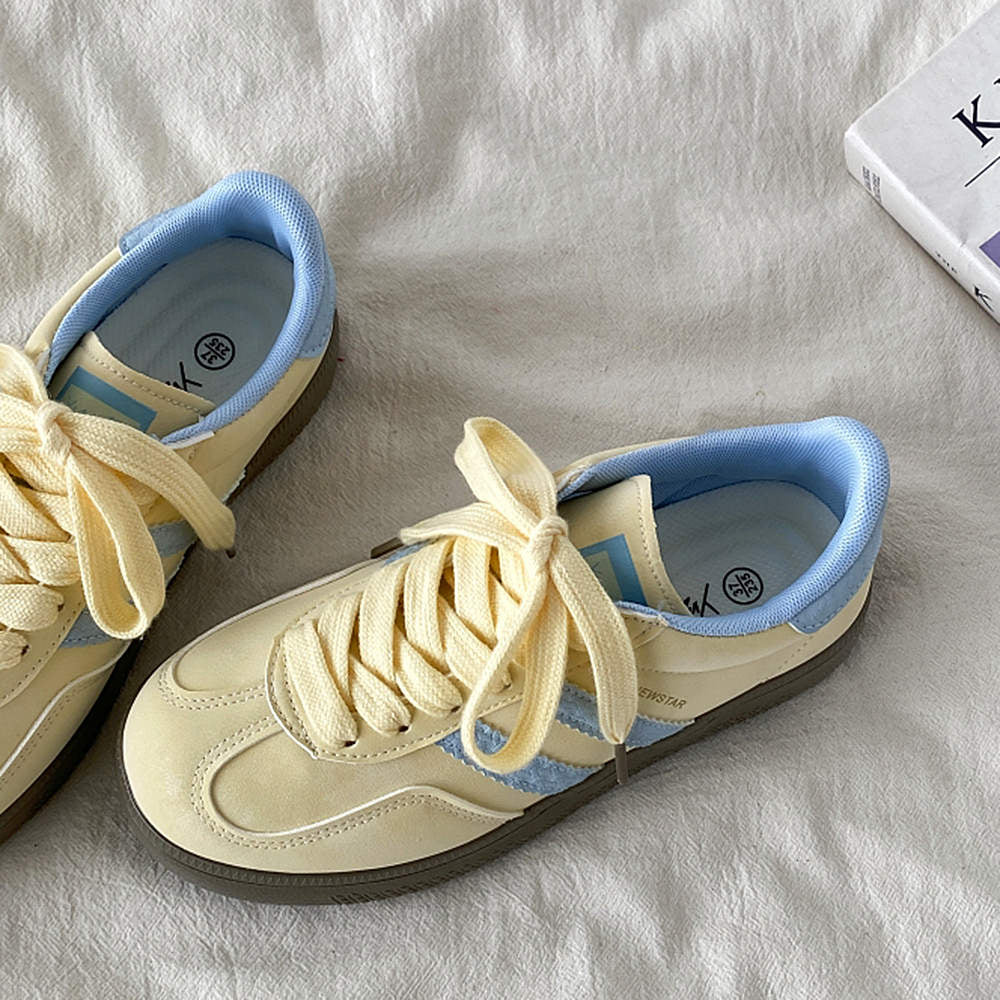 Pastel Yellow & Blue Stripe Sneakers