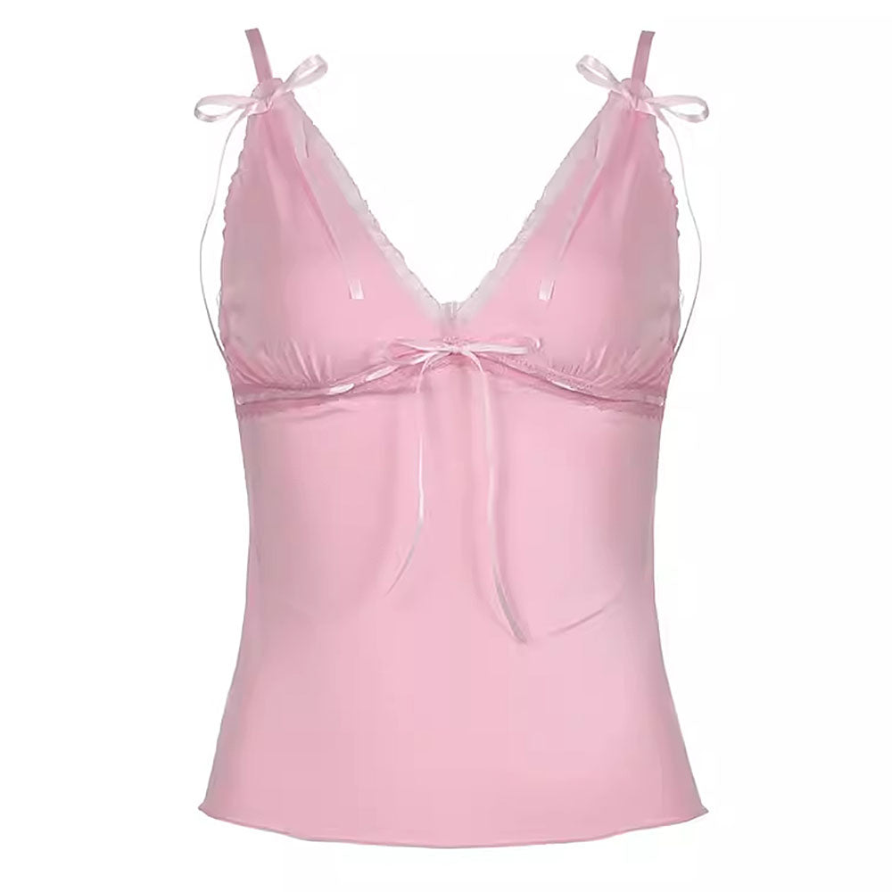 Coquette Girl Pink Bow Lace Top