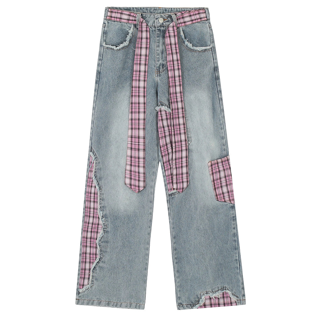 Teen Spirit Plaid Patchwork Jeans