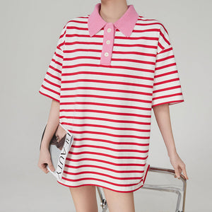 Pink Stripe Skater Polo Shirt