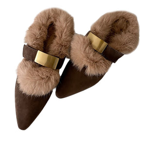 Pointed-Toe Faux Fur Mules