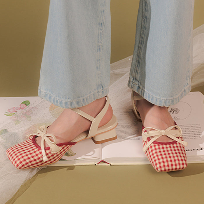 Preppy Gingham Bow Sandals