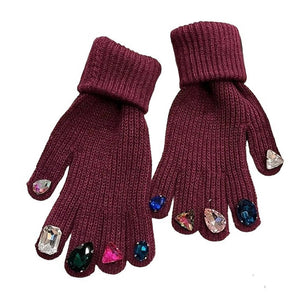 Rhinestone Knit Gloves