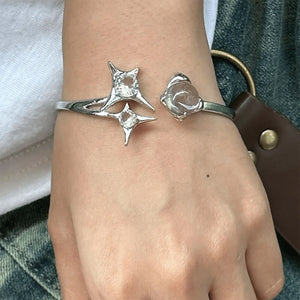 Silver Star and Crystal Open Bracelet