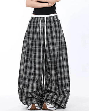 Skater Girl Plaid Wide Leg Pants