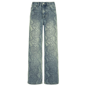Snake Print Straight Leg Jeans
