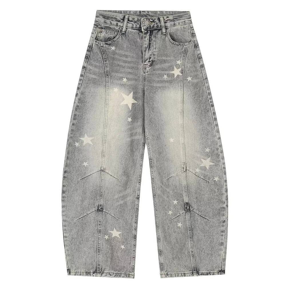 Loose Fit Star Pattern Baggy Jeans