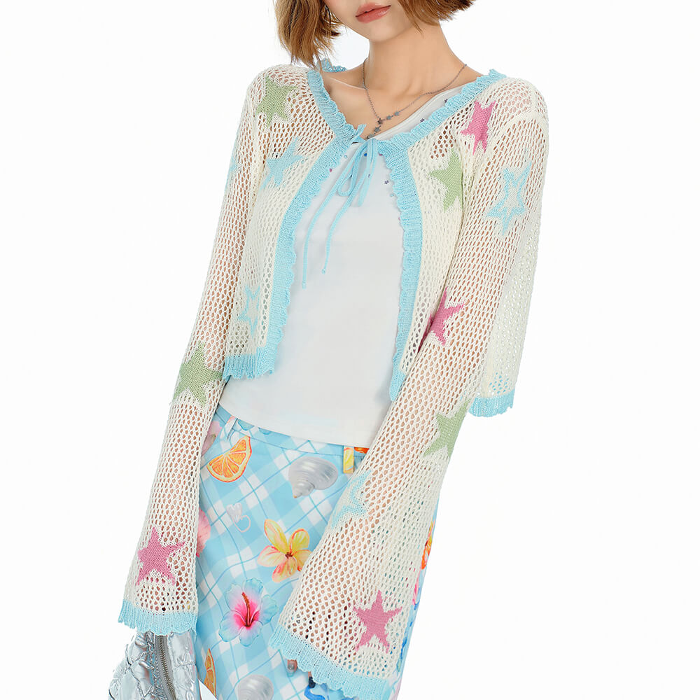 Star Girl Crochet Mesh Cardigan