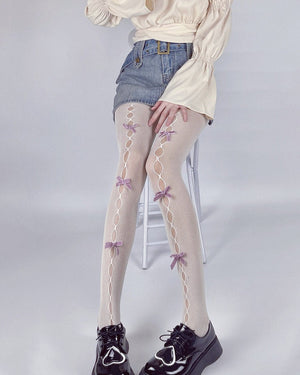White & Pink Bow Tights