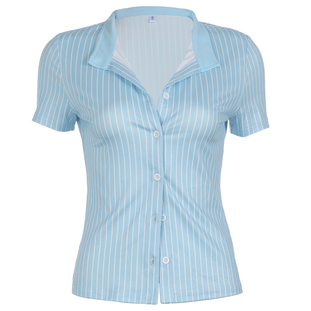 Y2K Blue Stripe Fitted Shirt