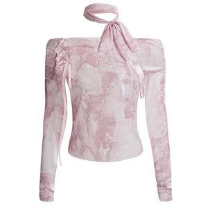 Y2K Tie-Dye Mesh Off-Shoulder Top